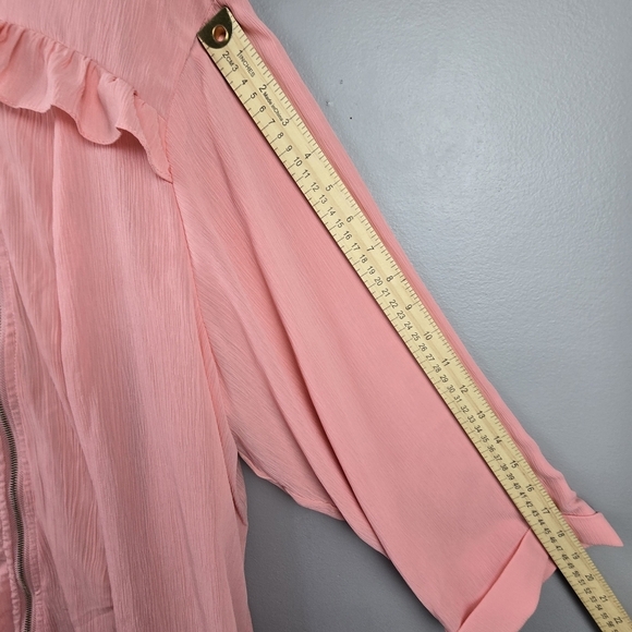 CJ BANKS Chic Ruffled Zip Cardigan Jacket Pink Womens Plus Sz 3X Dressy feminine - Picture 9 of 13